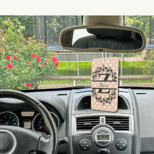 Modern Black Floral Wreath Split Monogram "X" Car Air Freshener