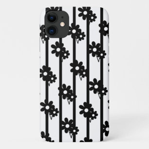 Modern Black Flowers With Vertical Lines Case-Mate iPhone Case