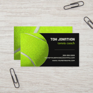 Modern black fluorescent yellow tennis ball coach business card