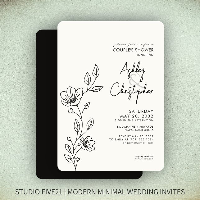 Modern Black Foliage Outline Wedding Shower Invitation (Creator Uploaded)