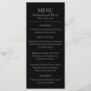 Modern Black Formal Wedding Menu
