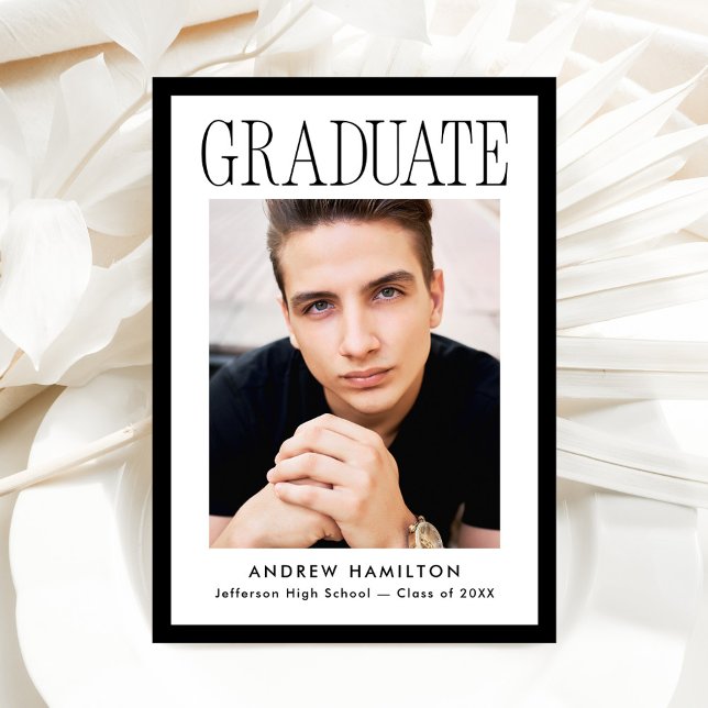 Modern Black Frame 2 Photo Graduation Announcement (Creator Uploaded)