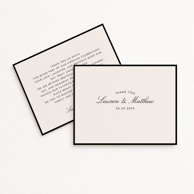 Modern Black Frame Ivory Wedding Thank You Card (Creator Uploaded)