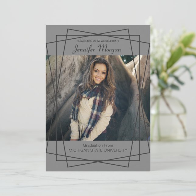 Modern Black Frame Photo Graduation Invitation (Standing Front)