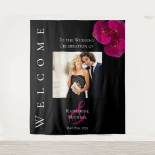 Modern Black Fuchsia and White-Photo-Wedding- Tapestry