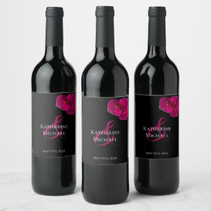 Modern-Black Fuchsia and White-Wedding- Wine Label