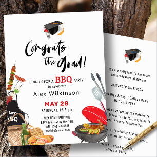 Modern Black Fun Script Graduation BBQ Party  Invitation