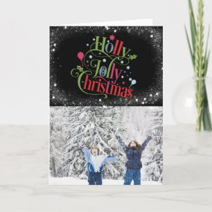 Modern Black Fun Script Snowflakes Bokeh Overlay Holiday Card