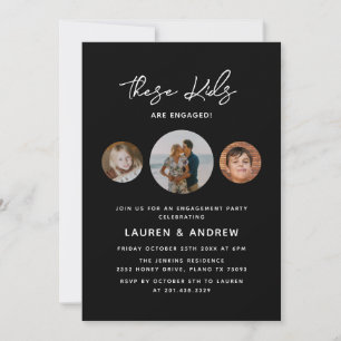 Modern Black Funny Photo Script Engagement Party Invitation