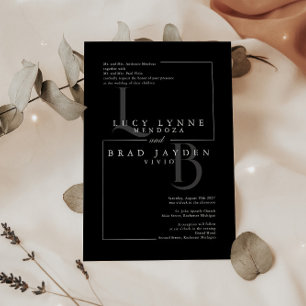 Modern Black Geometric Initials Wedding Invite