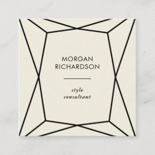 Modern Black Geometric on Ecru Square Business Card