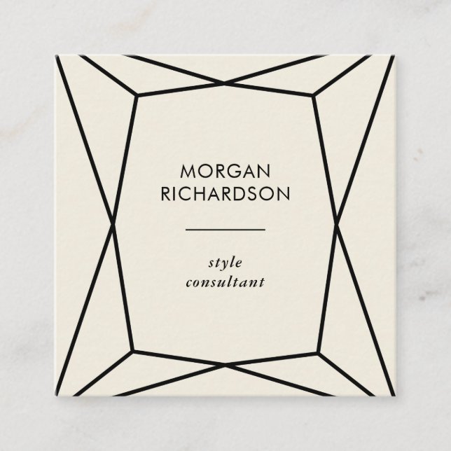 Modern Black Geometric on Ecru Square Business Card (Front)