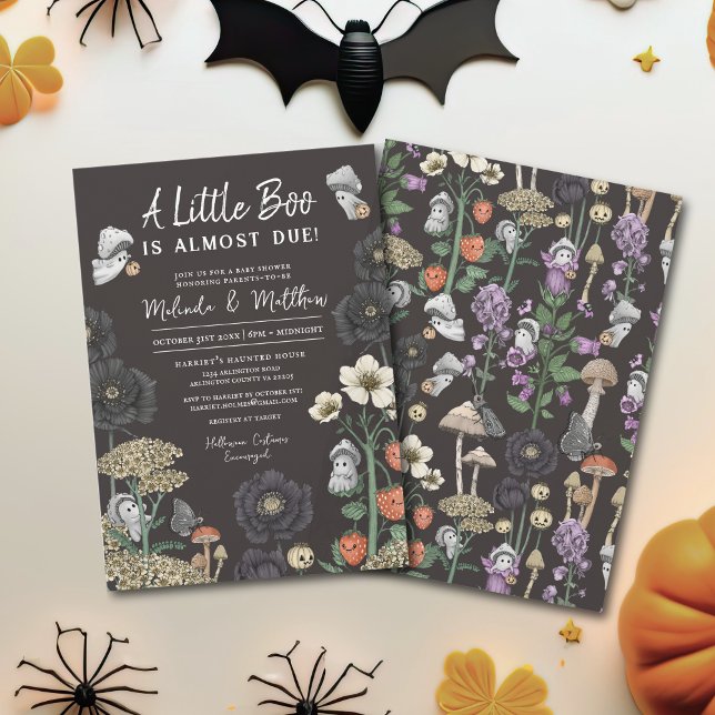 Modern Black Ghosts Coed Halloween Baby Shower Invitation (Black a little boo is almost due halloween baby shower invitations)