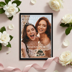 Modern Black Gingham Photo Graduation Party Acrylic Invitations