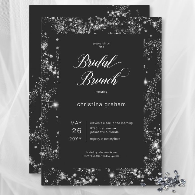 Modern Black Glam Diamond Frame Bridal Brunch Invitation (Modern Black Glam Diamond Frame Bridal Brunch Invitation)