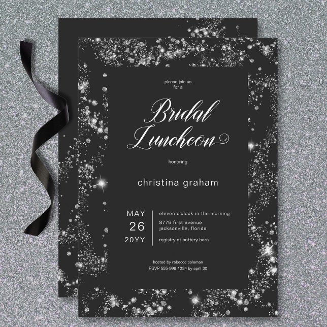 Modern Black Glam Diamond Frame Bridal Luncheon Invitation (Modern Black Glam Diamond Frame Bridal Luncheon Invitation)