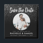 Modern Black Glitter Chic Photo Save the Date Magnet<br><div class="desc">A simple modern save the date magnet. Personalise this minimalist black and white design to have your personal details and message. Features script calligraphy typography and faux glitter image background. Add your own custom photo.</div>