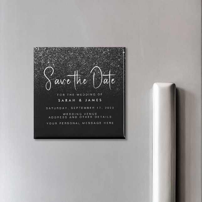 Modern Black Glitter Chic Wedding Save the Date Magnet (Creator Uploaded)