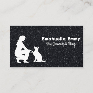 Modern Black Glitter Dog Sitting and Grooming Business Card
