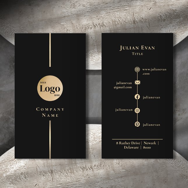 Modern Black Glitter Gold Luxe Company Logo Business Card (Creator Uploaded)