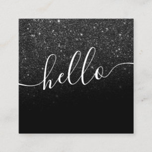 Modern black glitter ombre white marble hello square business card