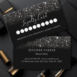 Modern Black Glitter Salon & Spa Loyalty  Business Card