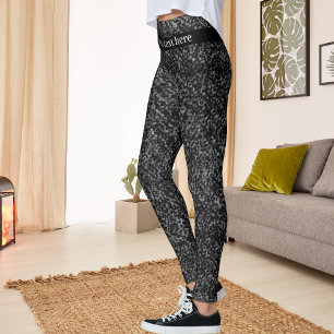 Modern Black Glitter Sparkle, with Custom Name Leggings