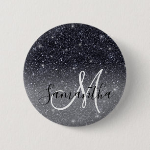 Modern Black Glitter Sparkles Personalised Name 6 Cm Round Badge