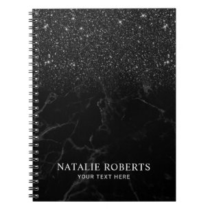 Modern Black Glitter Trendy Marble Notebook