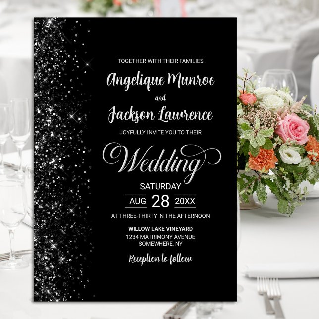 Modern Black Glitter Wedding Invitation (Creator Uploaded)
