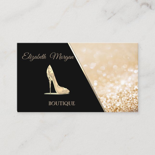 Modern Black ,Glittery Bokeh ,High Heel Business Card (Front)