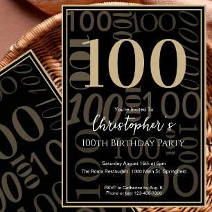 Modern Black Gold 100th Birthday Invitation