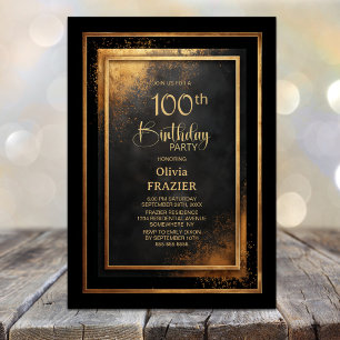 Modern Black Gold 100th Birthday Party Invitation