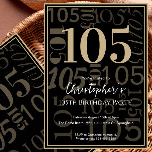 Modern Black Gold 105th Birthday Invitation