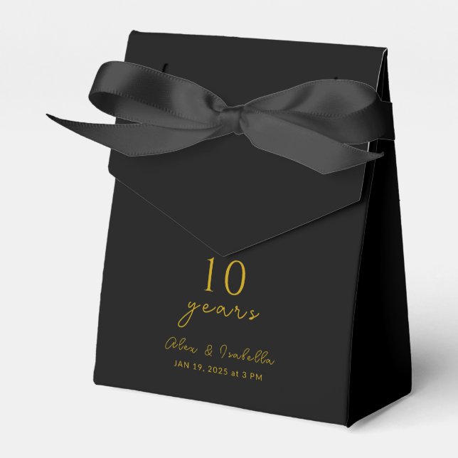 Modern Black & Gold 10th Wedding Anniversary Party Favour Box (Front Side)