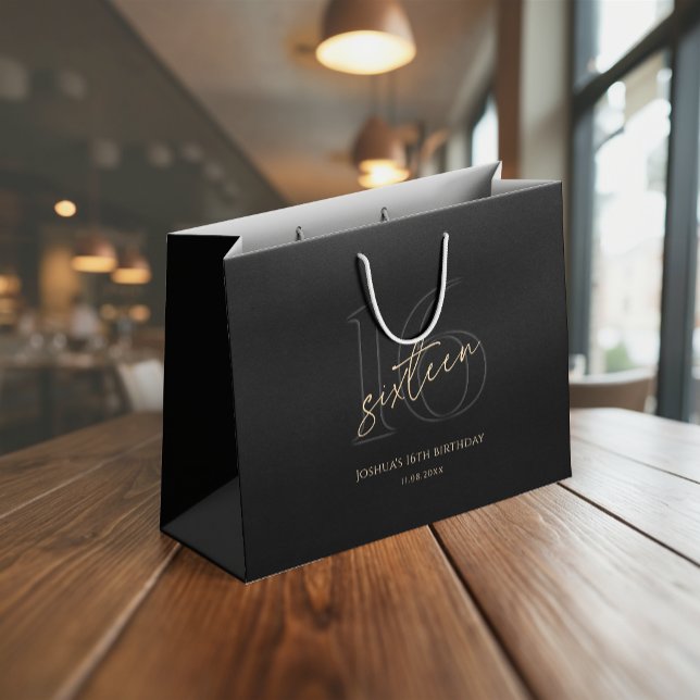 Modern Black Gold 16th Birthday Large Gift Bag (Modern Black Gold 16th Birthday Large Gift Bag)