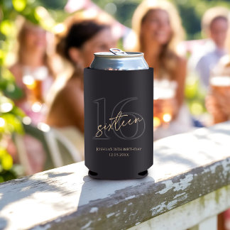 Modern Black Gold 16th Birthday Party Can Cooler