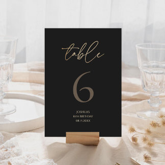 Modern Black Gold 16th Birthday Party Table Number