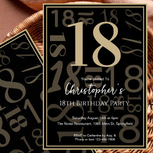 Modern Black Gold 18th Birthday Invitation For Him