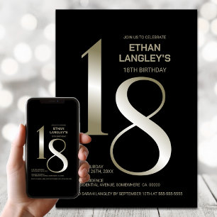 Modern Black Gold 18th Birthday Party Invitation