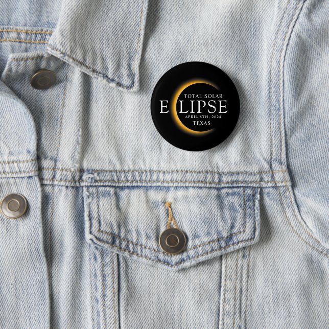 Modern Black & Gold 2024 Texas Total Solar Eclipse 6 Cm Round Badge (In Situ)