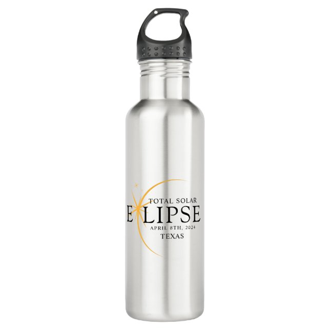 Modern Black & Gold 2024 Texas Total Solar Eclipse 710 Ml Water Bottle (Front)
