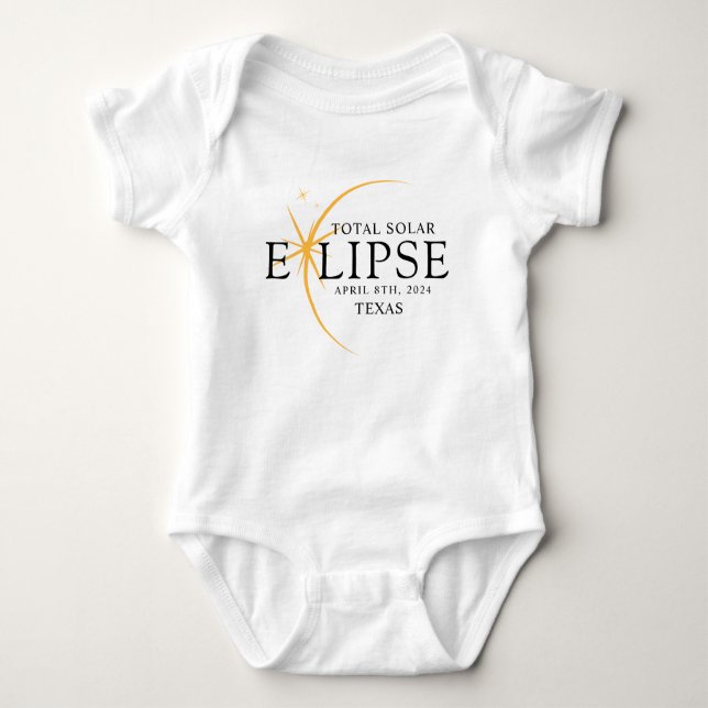 Modern Black & Gold 2024 Texas Total Solar Eclipse Baby Bodysuit (Front)