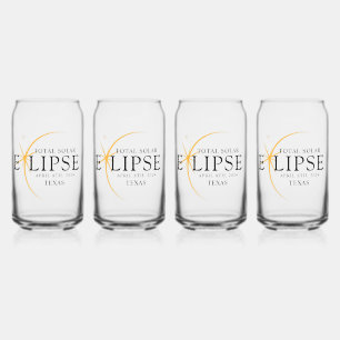 Modern Black & Gold 2024 Texas Total Solar Eclipse Can Glass