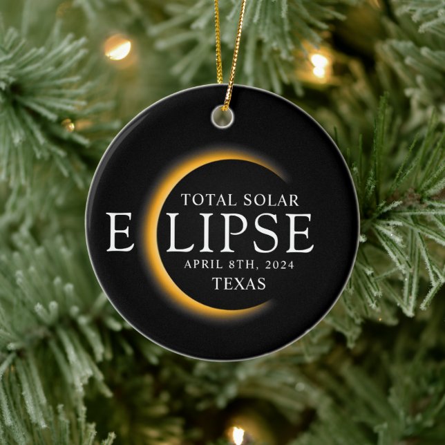 Modern Black & Gold 2024 Texas Total Solar Eclipse Ceramic Tree Decoration (Tree)