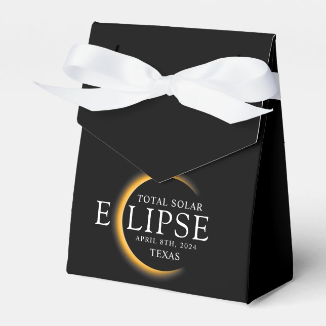 Modern Black & Gold 2024 Texas Total Solar Eclipse Favour Box (Front Side)