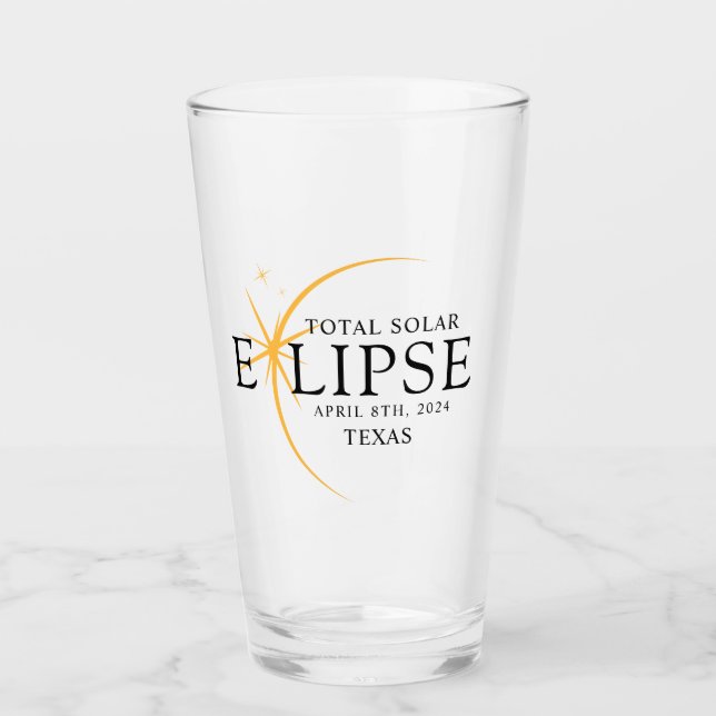 Modern Black & Gold 2024 Texas Total Solar Eclipse Glass (Front)