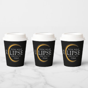 Modern Black & Gold 2024 Texas Total Solar Eclipse Paper Cups