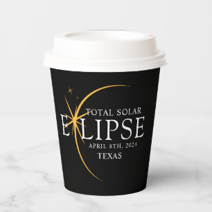 Modern Black & Gold 2024 Texas Total Solar Eclipse Paper Cups