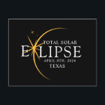 Modern Black & Gold 2024 Texas Total Solar Eclipse Postcard<br><div class="desc">Introducing our Modern Black & Gold 2024 Texas Total Solar Eclipse Custom T-Shirt, a stylish and commemorative piece for this rare celestial event. this shirt captures the elegance and excitement of the total solar eclipse. With the year 2024 boldly displayed, along with the location of Texas, it serves as a...</div>